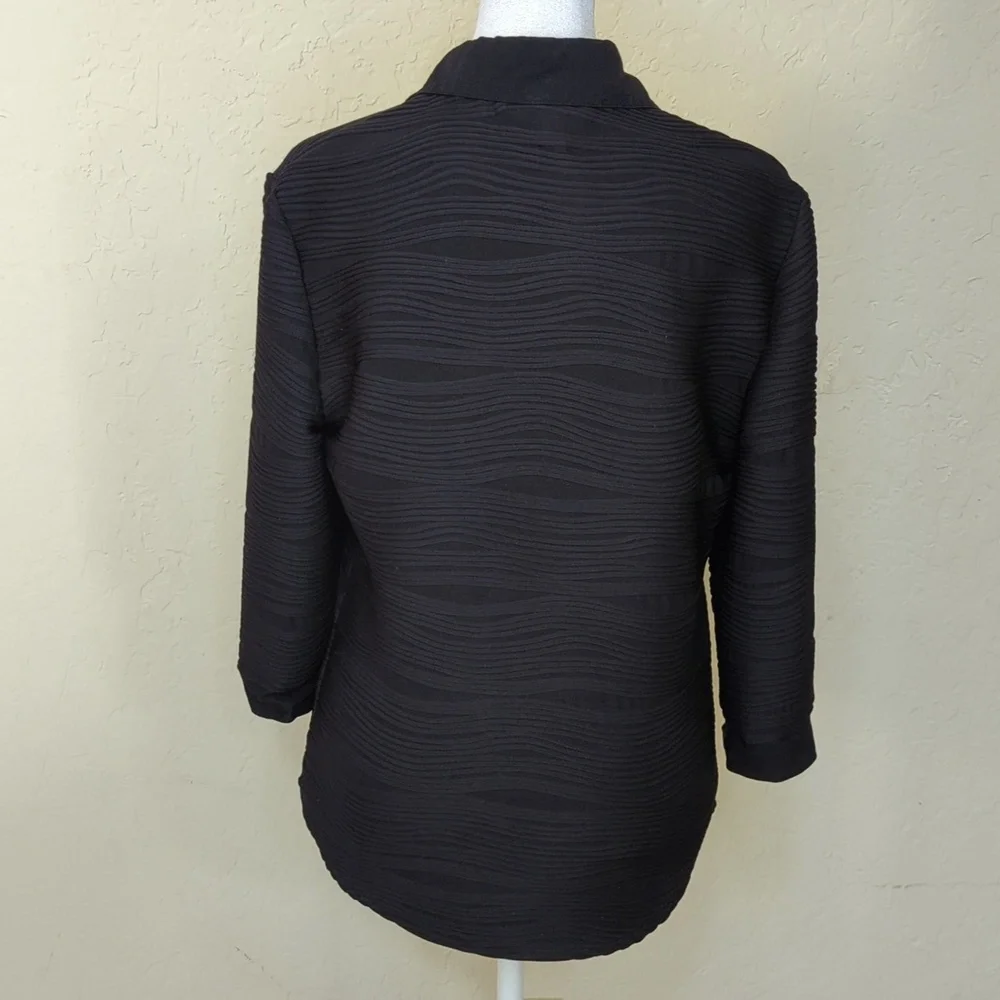 Joseph Ribkoff Vintage Black Textured Front Zip 3/4 Sleeve Blazer Size 12